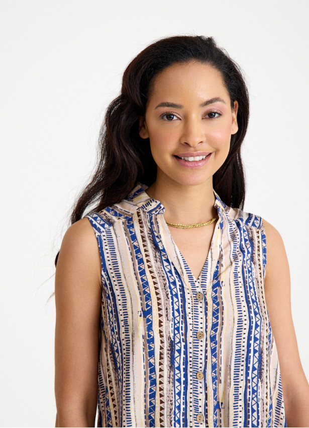Shirt Collar Asymmetric Cut Beige Ethnic Blouse 4562